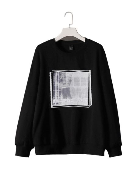 

x toby blessing graphic print round neck pullover g1e3#, Black