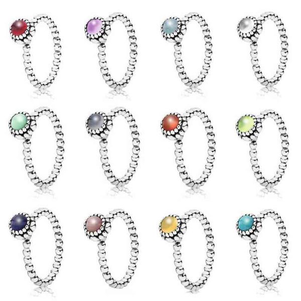 2019 Novo 100% 925 Anéis de Prata Esterlina para Mulheres 12 Meses Multicolor Gem Opcional Charm Beads Fit DIY Anel Fábrica Atacado AA220315