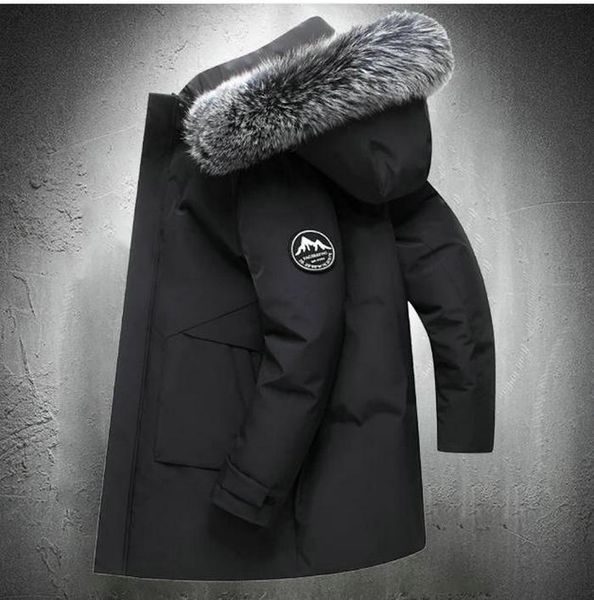 

down jacket for men winter parka men's outdoor fur collar jackets fashion clothing thicken overcoat cold weather long jacket, Black
