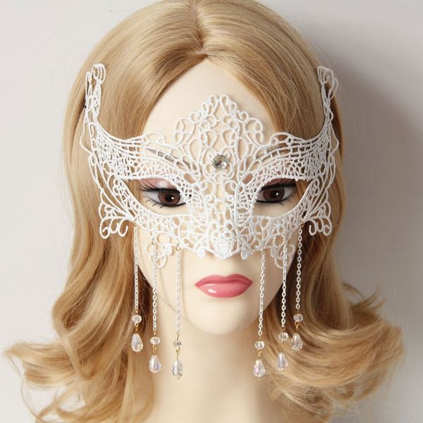 Máscaras de festa de casamento 2022 shinestones hoco baile de dança branca 22cm*12cm Meia parte superior do face misfarda pijama solteira de solteira dama de honra Presentes de renda para o olho de shallowen