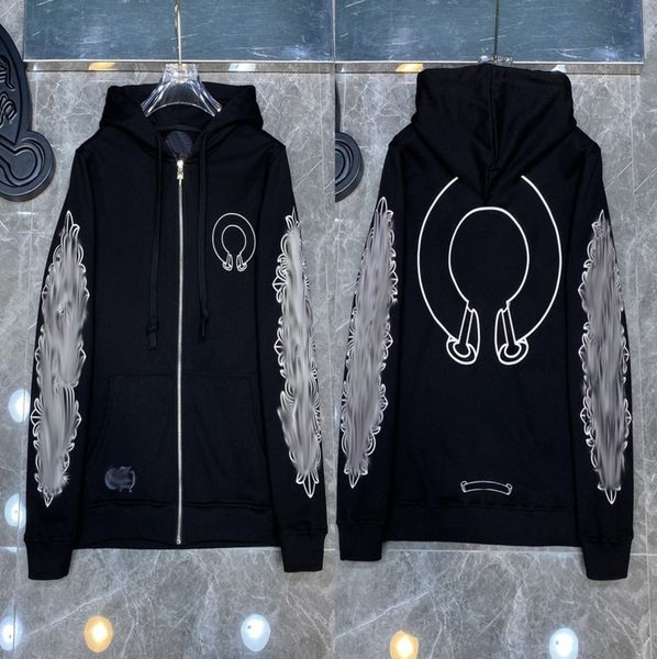 

fashion mens designer sweatshirts classic brand ch loose hoodie horseshoe sanskrit print luxury zipper jacket pullover hooded coat women sw, Black