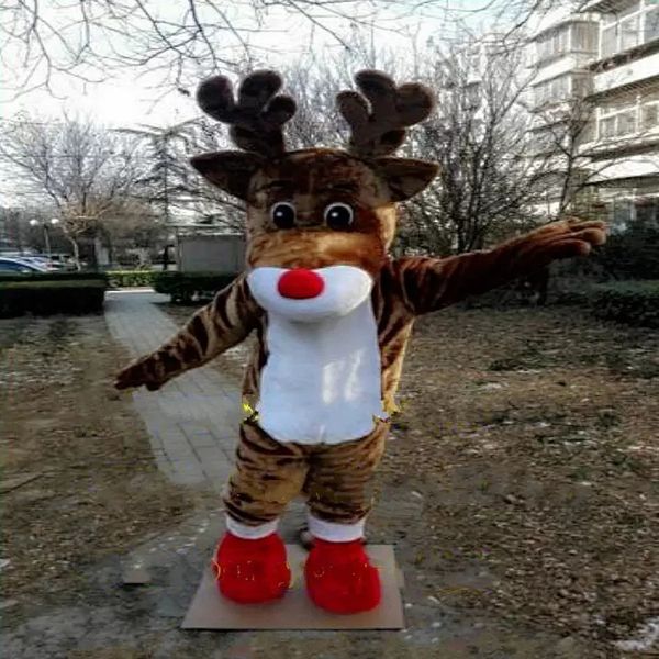 2022 Halloween Red Nose Elk Costume della mascotte Top Quality Animal Deer personaggio a tema Carnevale Formato adulto Fursuit Natale Compleanno Party Dress