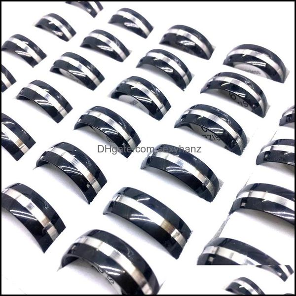 Band Rings Jewelry 6Pcs Black Stainless Steel Mens Womens 8Mm Fashion Ring Lotto all'ingrosso Drop Delivery 2021 Dhtsc