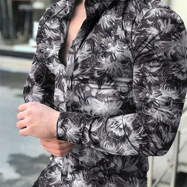 

men's shirt long sleeve hawaiian social luxury button up cardigan blouses wholesale single breasted turn-down collar broad 220324, White;black