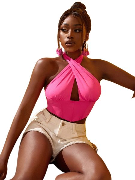 

sxy solid cut out halter x54k#, White