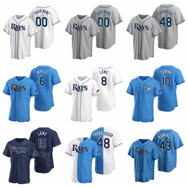 

men kids women baseball 10 mike zunino jersey 43 harold ramirez 35 brett phillips 48 ryan yarbrough 26 ji-man choi 6 taylor walls flexbase c, Blue;black