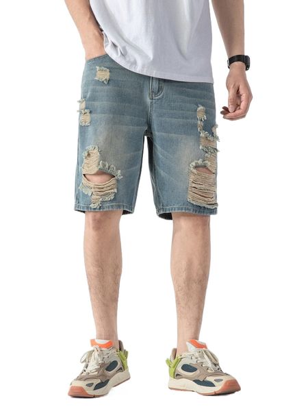 

men slant pocket ripped denim shorts b4rq#, White;black