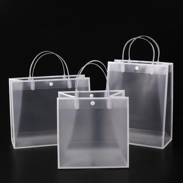 Geschenkverpackung 100 Stück Plastikhandtaschen Einkaufstasche Mode PVC Frosted Transparente Einkaufstaschen für Lebensmittel SundryGift