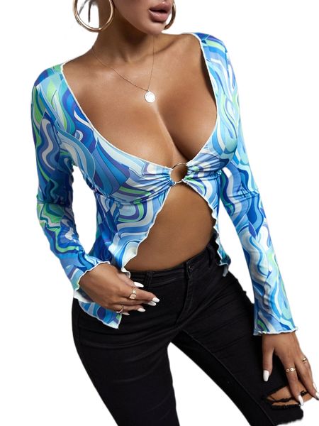 

sxy allover print o-ring front lettuce trim y3rj#, White