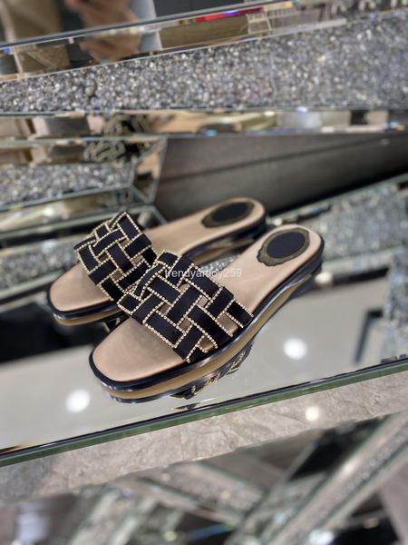 

slippers crystal shoes, braided with open toe flat low heel sandals, women's sandals in spring, Black