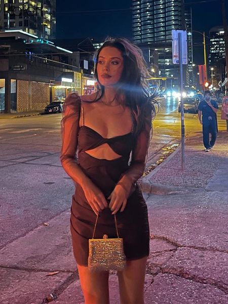 

fashion elegant office lady mesh patchwork mini bodycon dresses for women 2022 summer new hollow out party dress, Black;gray