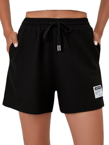 

letter patched drawstring waist shorts s99o#, White;black