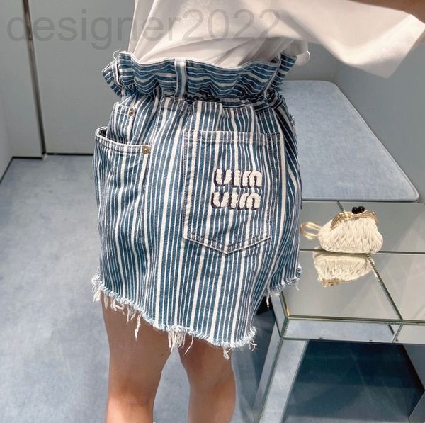 

women's jeans designer bud waist fashion stripe denim shorts women's french minority summer straight pants g2i2, Blue