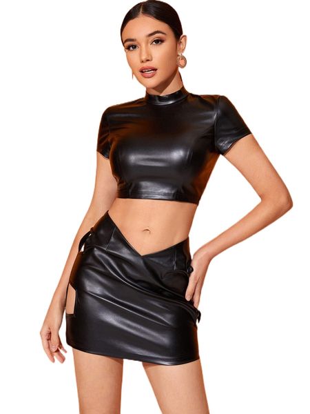 

x yelly gray solid crop cami & bodycon skirt set j6gy#, White