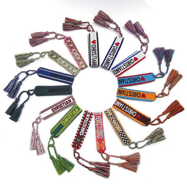 

fashion classic brand bangles bracelets luxury women men handmade signature embroidered woven tassel adjustable bracelet jewelry friendship, Black