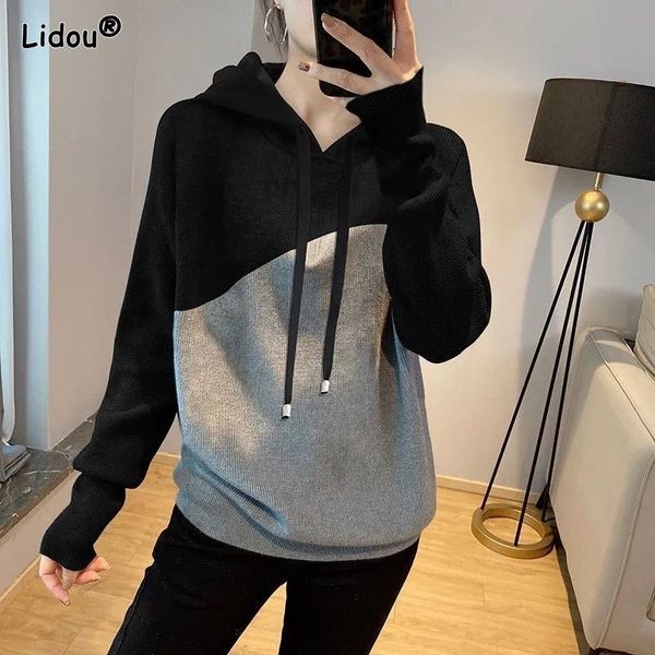 

women's hoodies sweatshirts streetwear thin bright line decoration worsted hoo 220823, Black