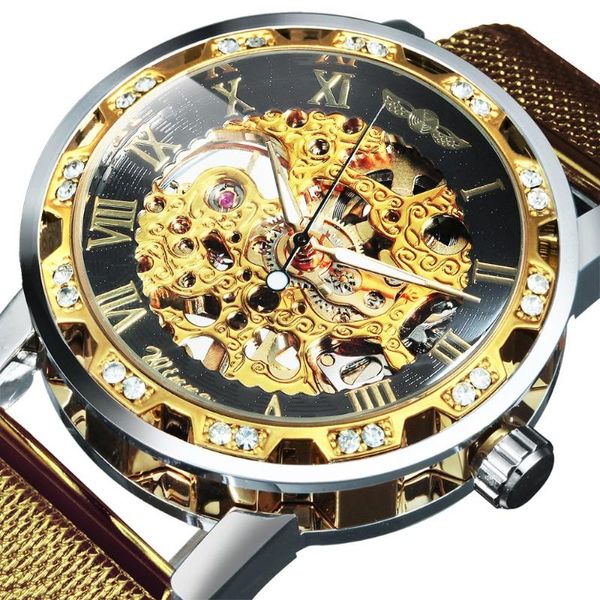 Armbanduhren Mode mechanische Uhr für Frauen Top-Uhren Diamant-Skelett-Zifferblatt Lederarmband Elegantes Geschenk 1 Stück
