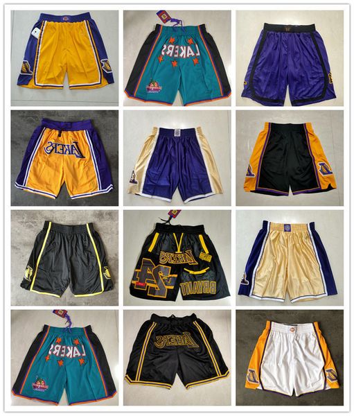 

los angeles''lakers''men throwback basketball shorts pocket red black