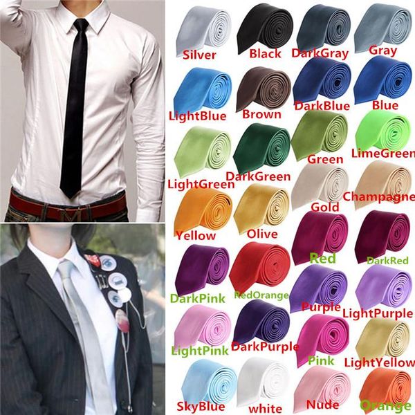 

fashion men women skinny solid color plain satin polyester silk tie necktie neck ties 30 colors 5cmx145cm, Blue;purple