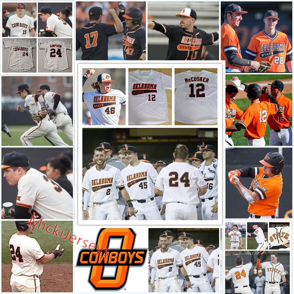 

2022 ncaa custom oklahoma state cowboys stitched college baseball jersey 30 john kelly 1 huey morrill 10 eric walker nolan mclean 47 tucker, Black