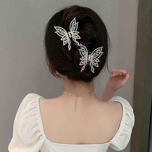 

fashion metal rhinestone pearl butterfly hair clip for women back head grab clip geometric headband trendy hair accessories