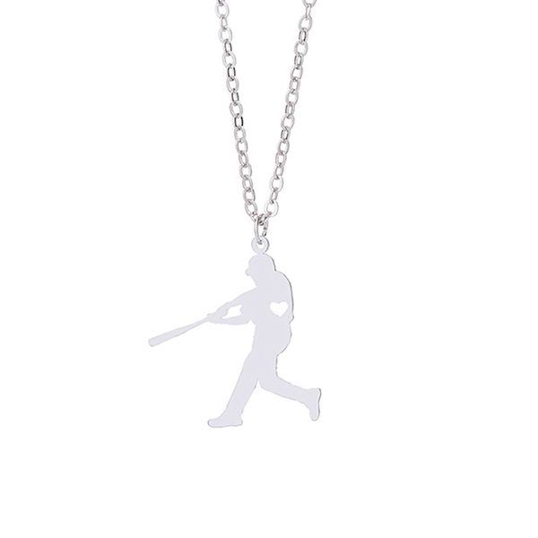 Baseball-Spieler-Anhänger-Halskette mit Liebesherz, Edelstahl-Charm-Gliederkette, Schmuck für Damen und Herren, Kinder, Geschenke, Sport-Erinnerungsstücke