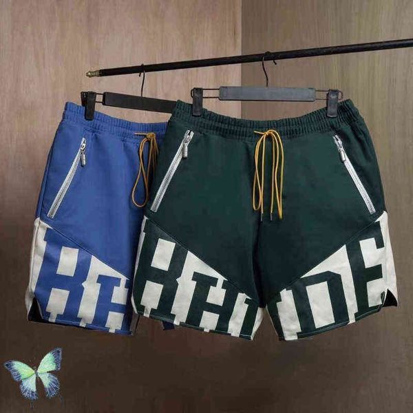 

big back pocket side zip patch work rhude track shorts men sports training beach pants, White;black