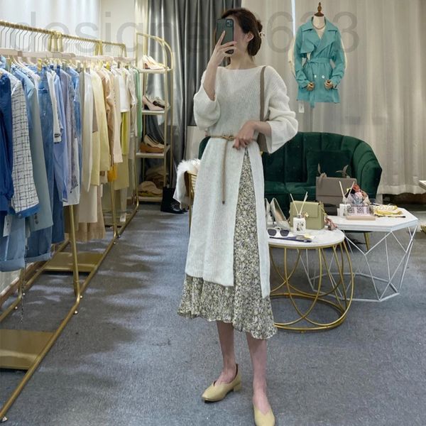 

casual dresses designer 8742# early autumn fairy xiaoxiangfeng knitted suit temperament broken flower suspender dress vth8, Black;gray