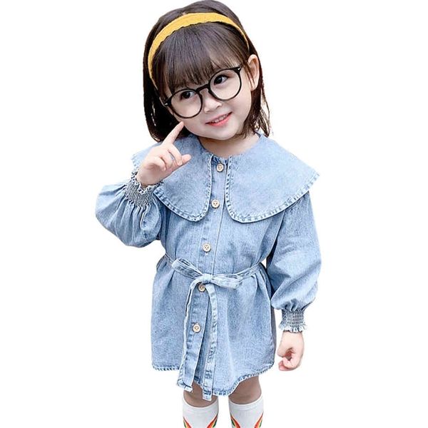 Abiti da ragazza in denim per bambina Abiti da ragazza in cintura Abiti da festa per bambini in stile casual Primavera Autunno Vestiti per neonati 210412