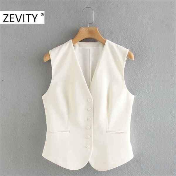 

zevity women fashion solid color single breasted vest jacket office ladies sleeveless casual slim waistcoat business ct569 y201012, Black;brown