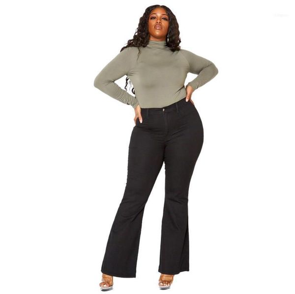 Jeans femininos Plus Size Size Roupas 5xl Mulheres altas calças pretas Alongamento calças de fundo de campainha Mãe por atacado DropShping 2022