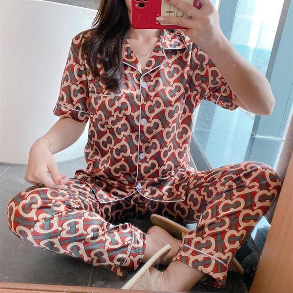 

whole summer brand designer letters print ice silk pajamas home textile fashion casual women short sleeve long pants sleepwear315m