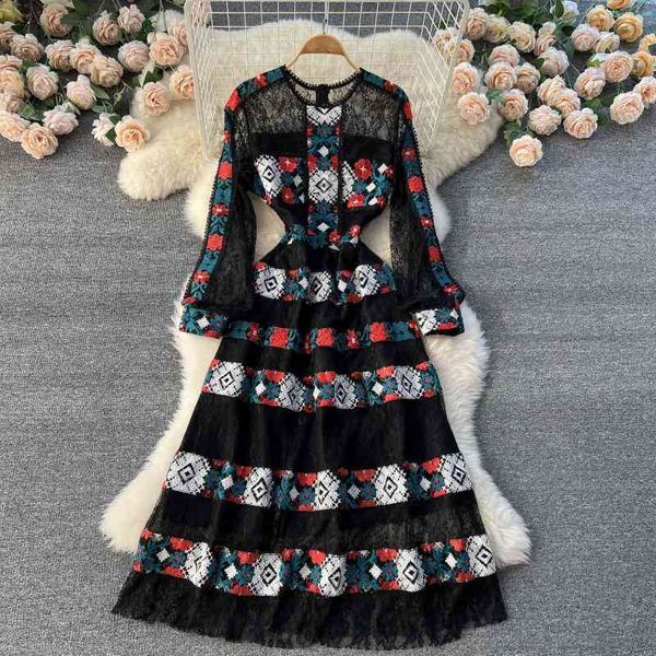 

casual dresses dress 2022 spring style round neck long sleeve heavy industry lace embroidery dress elegant nyr4, Black;gray