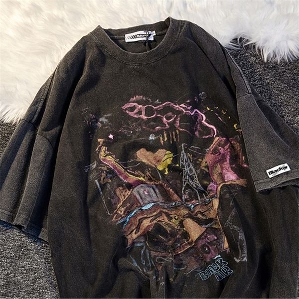 

oversized t-shirt short sleeve oversize street hip hop o-neck goth casual harajuku grunge y2k tees pullover vintage clothes 220408, White