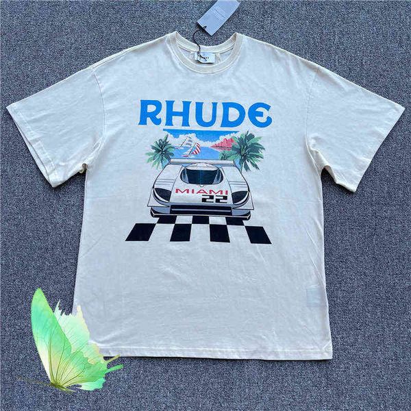 

rhude x american t shirt high street print men and women short-sleeved, White;black