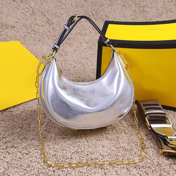 

bag praphy axillary new half moon crossbody bags plain cluth wallets women handbags purse removable chain shoulder strap bottom metal letter