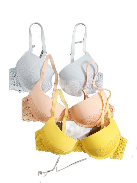 

3pack contrast lace push up bra 89ma#, Black;red