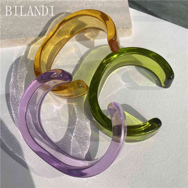 BILANDI 2022 Resina acrílica colorida Irregular Bracelete aberta Pulseira geométrica transparente para mulheres presentes de jóias