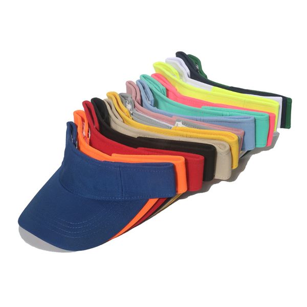 

solid summer visor sun hat cotton empty cap adjustable athletic sports running hats, Blue;gray