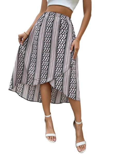 

geo print asymmetrical hem skirt j5qe#, Black
