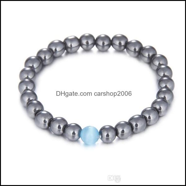 

beaded strands bracelets jewelry new fashion stone bead concise with white turquoise/tiger eye/smooth sier 8mm beads for men women drop del, Black