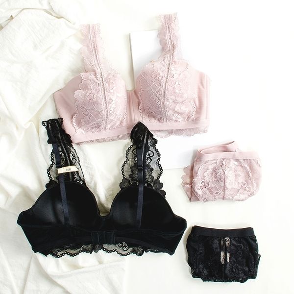 

4 colors autumn 12 cup lace women europe fashion intimates push up bra and panty female thick small underwear sets y200415, Red;black