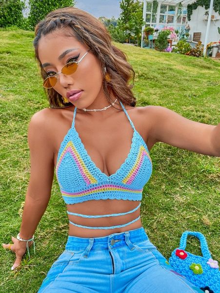 

colorblock backless criss cross knit a9zx#, White;black