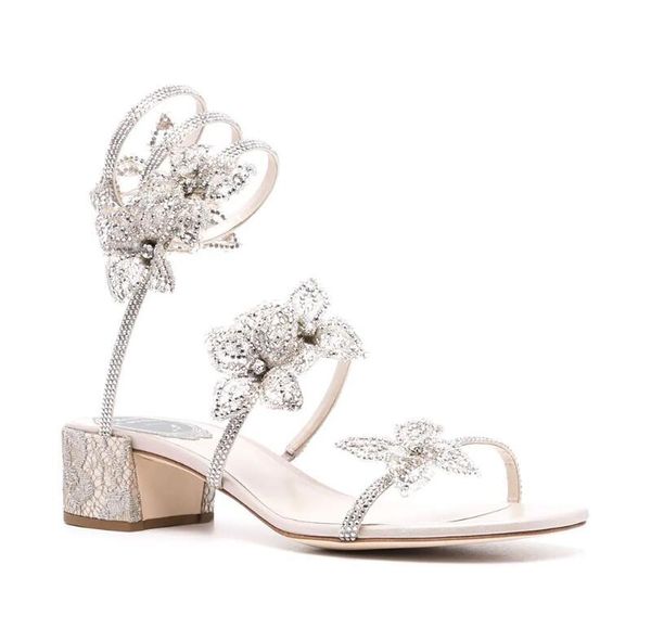 Лето 2022 Романтические белые сандалии обувь Флориана Высокое качество Материалы цветы Strass Caovill