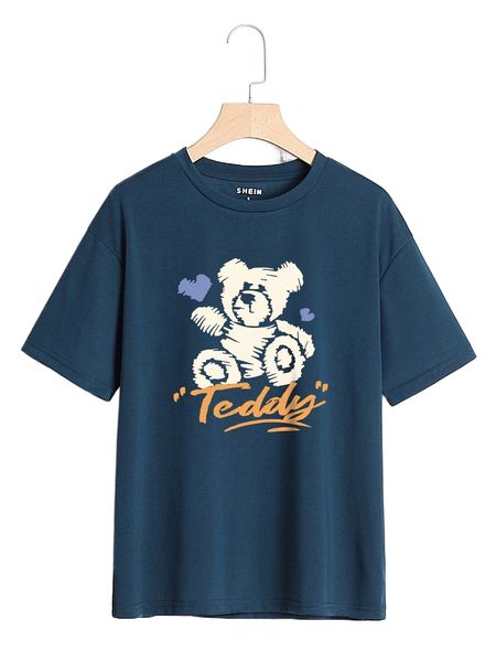 

cartoon and letter graphic drop shoulder tee t0lo#, White