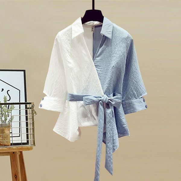 

women's blouses shirt jeans summer solid color plus size traf korean block shirt fashion high waist loose casual y2k women two piece pa, White