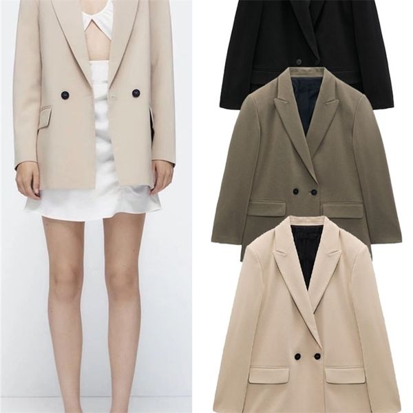 

high-quality winter women's temperament simple lapel long-sleeved texture loose casual double-breasted suit jacket 220402, White;black