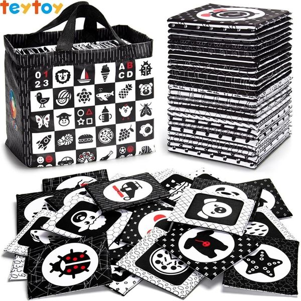 TEYTOY, tarjetas Flash blandas en blanco y negro, 26 patrones, rompecabezas Visual para bebés, juguetes educativos para edades tempranas, tela lavable, juguetes para bebés 220706