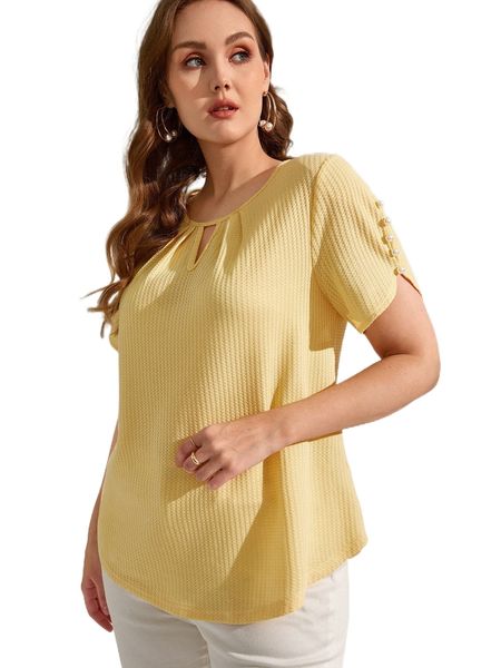 

plus keyhole neckline fold pleated pearls beaded tee e0hb#, Black