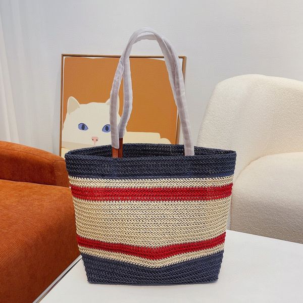 

designer handbags raffia shoulder bags letter embroidery fashion straw stripe splicing women totes bag lady fashion weave shopping color han